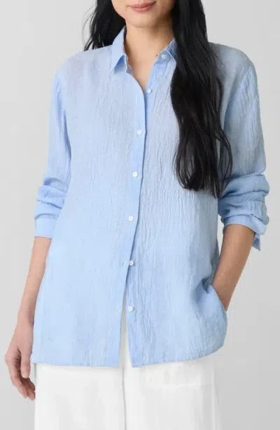 Eileen Fisher Crinkled Organic Linen Button-up Shirt In Ultramarine