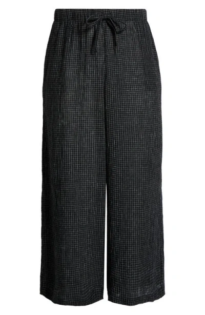 Eileen Fisher Crinkled Organic Linen Drawstring Pants In Blue