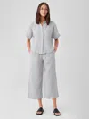 Eileen Fisher Crinkled Organic Linen Stripe Wide-leg Pant In White