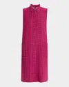 Eileen Fisher Crinkled Plaid Organic Linen Shift Shirtdress In Pink