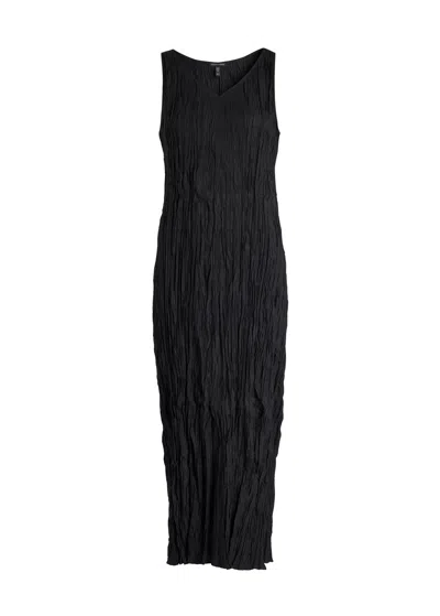 Eileen Fisher Pleated Sleeveless Silk Shirtdress In Blue