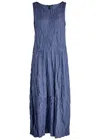 Eileen Fisher Crinkled Plissé Silk Midi Dress
