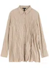 Eileen Fisher Classic Collar Crinkle Silk Shirt In Beige