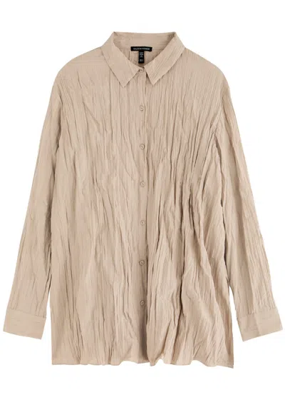 Eileen Fisher Classic Collar Crinkle Silk Shirt In Beige