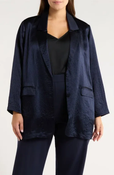 Eileen Fisher Crinkled Satin Blazer In Blue
