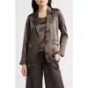 Eileen Fisher Crinkled Satin Blazer In Brown