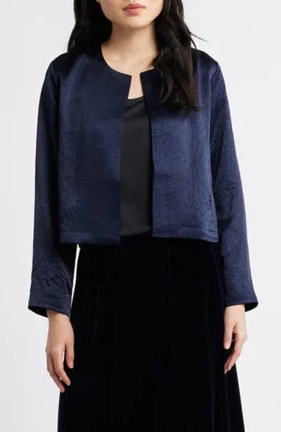 Eileen Fisher Crinkled Satin Crop Jacket In Blue