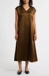 Eileen Fisher Crinkled Satin Dress In Brown
