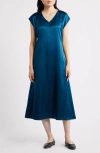 Eileen Fisher Crinkled Satin Dress In Blue