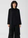 Eileen Fisher Crinkled Sheer Silk Classic Collar Jacket In Black