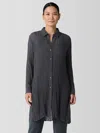 Eileen Fisher Crinkled Sheer Silk Georgette Long Shirt In Gray