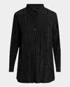 Eileen Fisher Crinkled Side-slit Habotai Silk Shirt In Black
