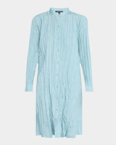 Eileen Fisher Crinkled Silk Midi Shirtdress In Seafoam