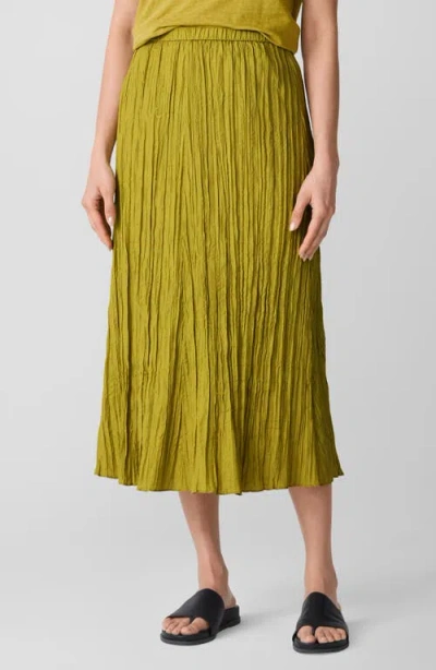 Eileen Fisher Crinkled Silk Midi Skirt In Green