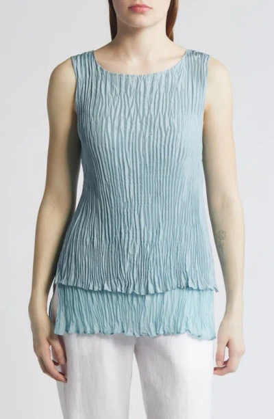 Eileen Fisher Crinkled Silk Reversible Sleeveless Top In Seafoam