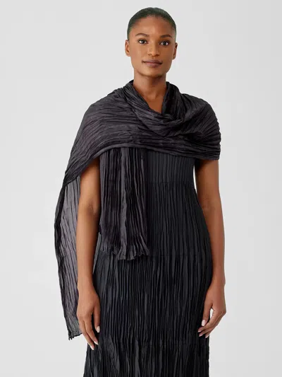 Eileen Fisher Crinkled Silk Scarf In Black
