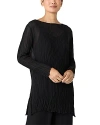 Eileen Fisher Long Sleeve Organic Linen Blend Jersey Tunic Sweater In Black