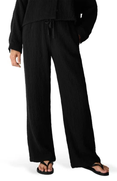 Eileen Fisher Crinkled Stretch Organic Cotton Drawstring Pants In Black