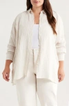 Eileen Fisher Crinkled Stripe Organic Linen Button-up Shirt