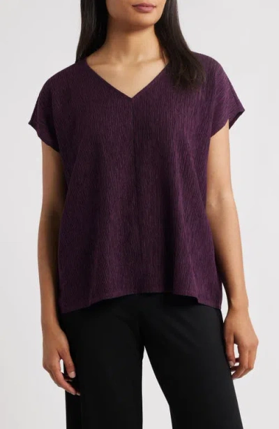 Eileen Fisher Crinkled V-neck Boxy Top In Purple