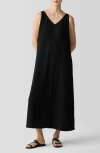 Eileen Fisher Crinkled V-neck Midi Dress In Black