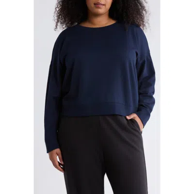 Eileen Fisher Crop Organic Cotton Sweatshirt In Blue