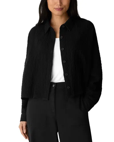 Eileen Fisher Cropped Classic Collar Dolman Sleeve Jacket In Black