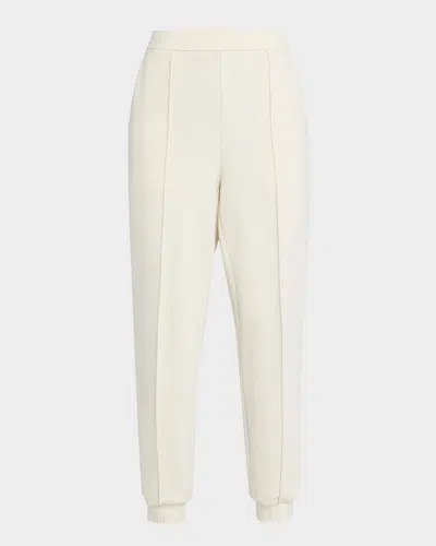 Eileen Fisher Cropped Pintuck Lightweight Ponte Joggers In Almond