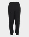 Eileen Fisher Cropped Pintuck Lightweight Ponte Joggers In Black