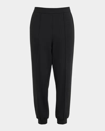 Eileen Fisher Cropped Pintuck Lightweight Ponte Joggers In Black