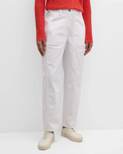 Eileen Fisher Cropped Straight-leg Organic Cotton Trousers In White