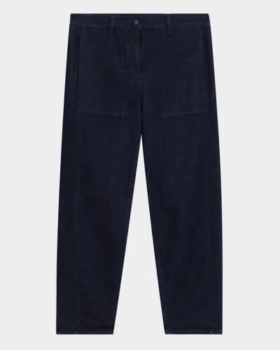 Eileen Fisher Cropped Stretch Denim Boyfriend Lantern Pants In Deep Indigo