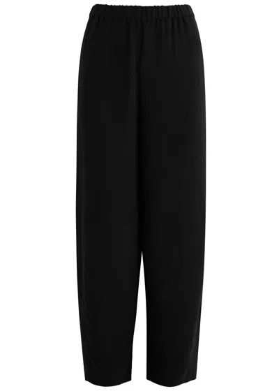 Eileen Fisher Cropped Tapered Silk-crepe Trousers In Black