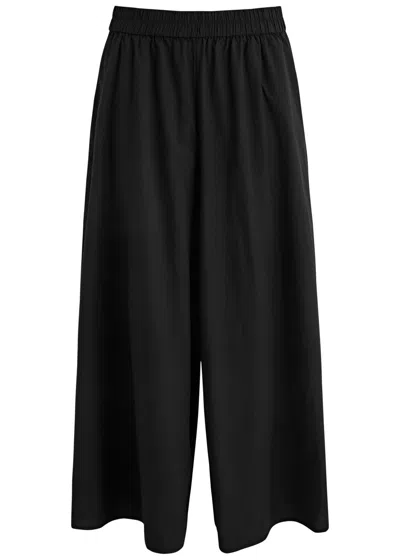 Eileen Fisher Cropped Wide-leg Cotton Trousers In Black