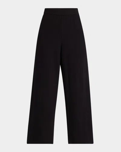 Eileen Fisher Cropped Wide-leg Crinkled Jersey Pants In Black