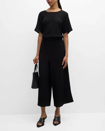 EILEEN FISHER CROPPED WIDE-LEG CRINKLED JUMPSUIT