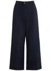Eileen Fisher Cropped Wide-leg Crinkled Jersey Pants In Denim