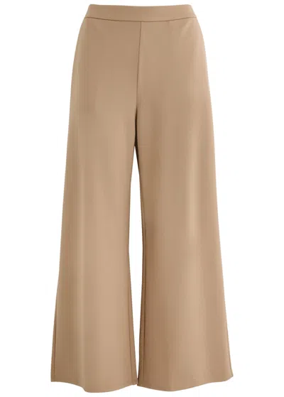 Eileen Fisher Cropped Wide-leg Jersey Trousers In Beige