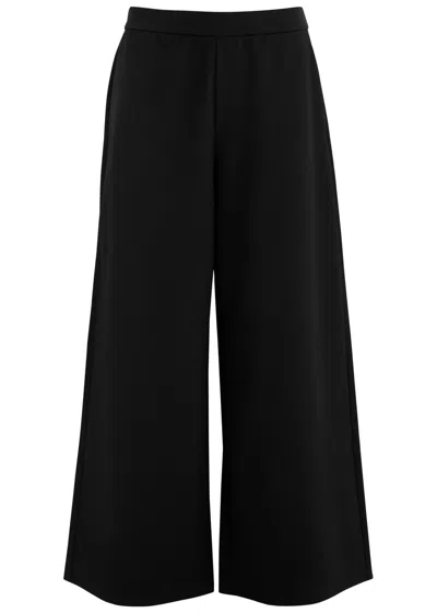 Eileen Fisher Cropped Wide-leg Jersey Trousers In Black