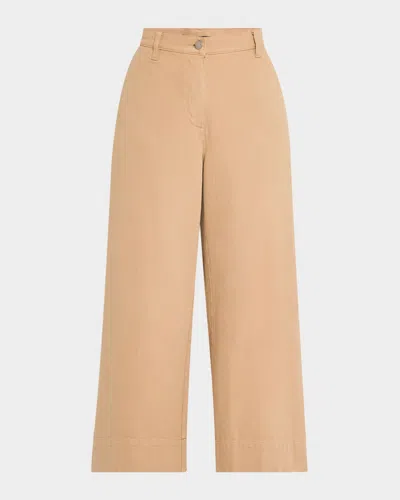 Eileen Fisher Cropped Wide-leg Organic Cotton Pants In Biscuit