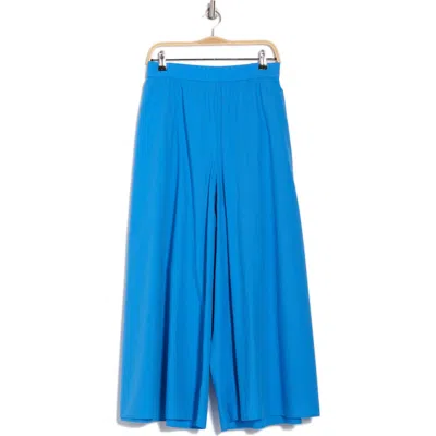 Eileen Fisher Cropped Wide Leg Organic Cotton Pants In Blue