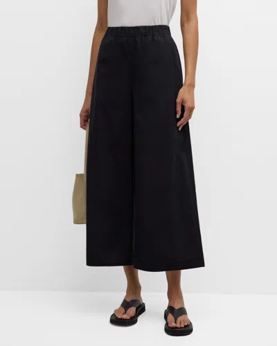Eileen Fisher Cropped Wide-leg Organic Cotton Poplin Pants In Black