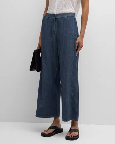 Eileen Fisher Cropped Wide-leg Organic Cotton Twill Pants In Denim