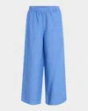 Eileen Fisher Cropped Wide-leg Organic Linen Pants In Blue