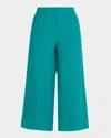 Eileen Fisher Cropped Wide-leg Organic Linen Pants In Jade