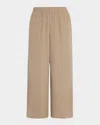 Eileen Fisher Cropped Wide-leg Silk Georgette Crepe Pants In Cocoa