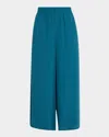 Eileen Fisher Cropped Wide-leg Silk Georgette Crepe Pants In Harbor