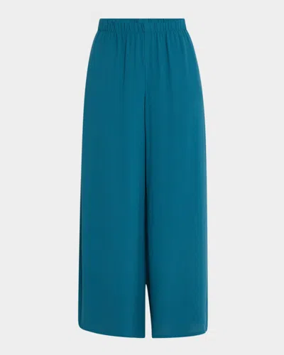 Eileen Fisher Cropped Wide-leg Silk Georgette Crepe Pants In Harbor