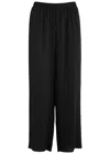 Eileen Fisher Cropped Wide-leg Silk Trousers In Black
