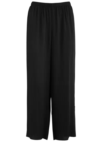 Eileen Fisher Cropped Wide-leg Silk Trousers In Black